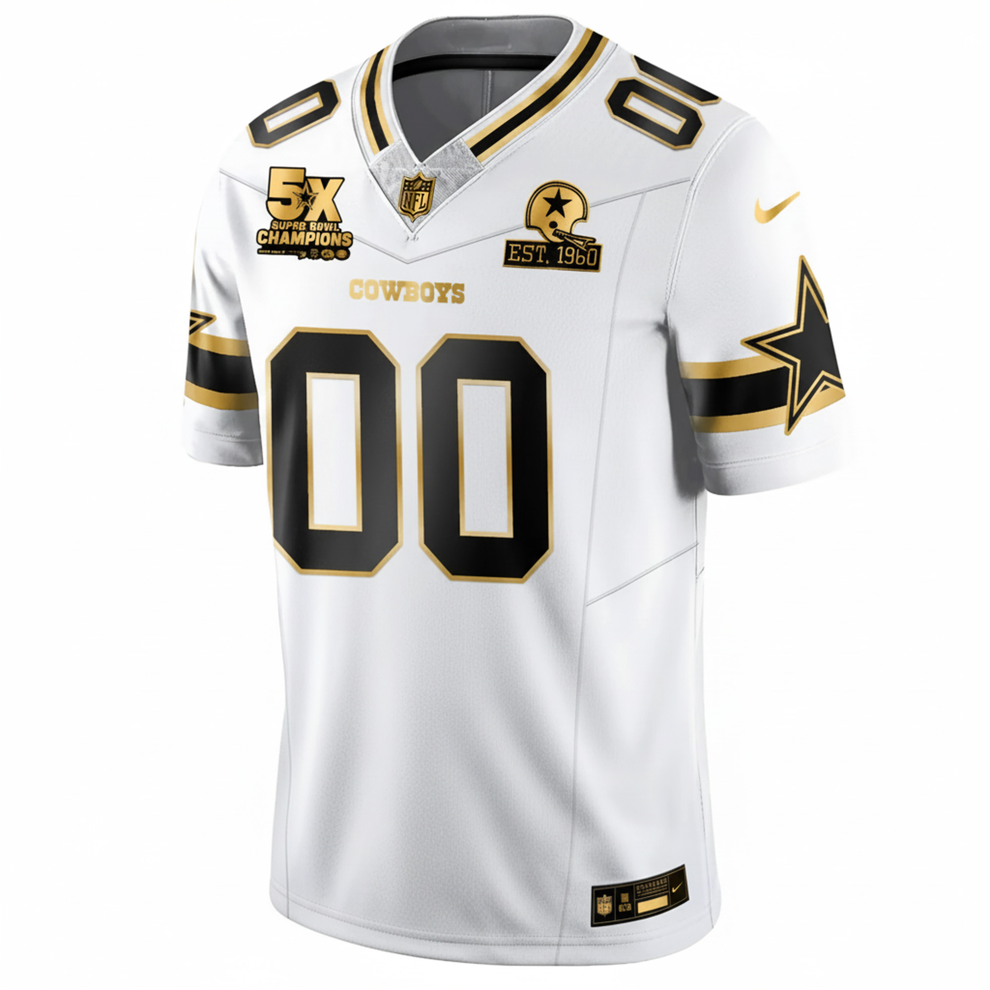 Custom Dallas Cowboys 5x Champions White Gold Limited Jersey - All Stitched - Image 2