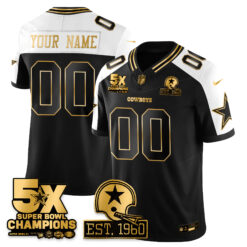 Custom Dallas Cowboys 5x Champions Black Gold Alternate Limited Jersey - All Stitched