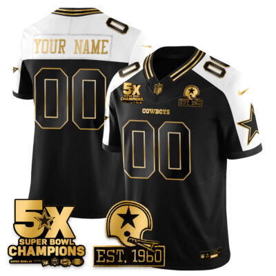 Custom Dallas Cowboys 5x Champions Black Gold Alternate Limited Jersey - All Stitched