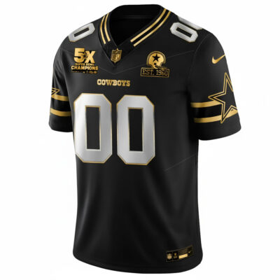 Alternative view of Custom Dallas Cowboys 5x Champions Black Gold Jersey - All Stitched