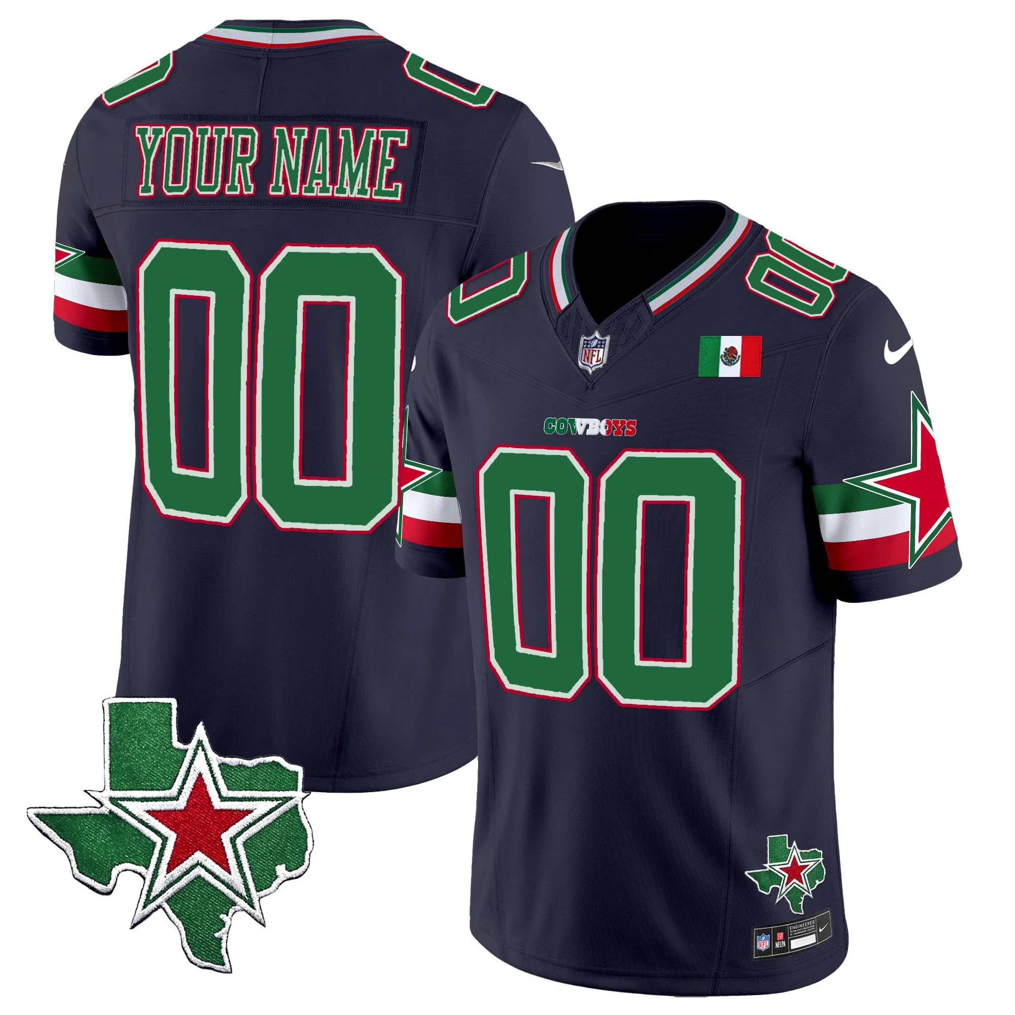 Custom Dallas Cowboys Mexico Edition Navy Vapor F.U.S.E Limited Jersey - All Stitched