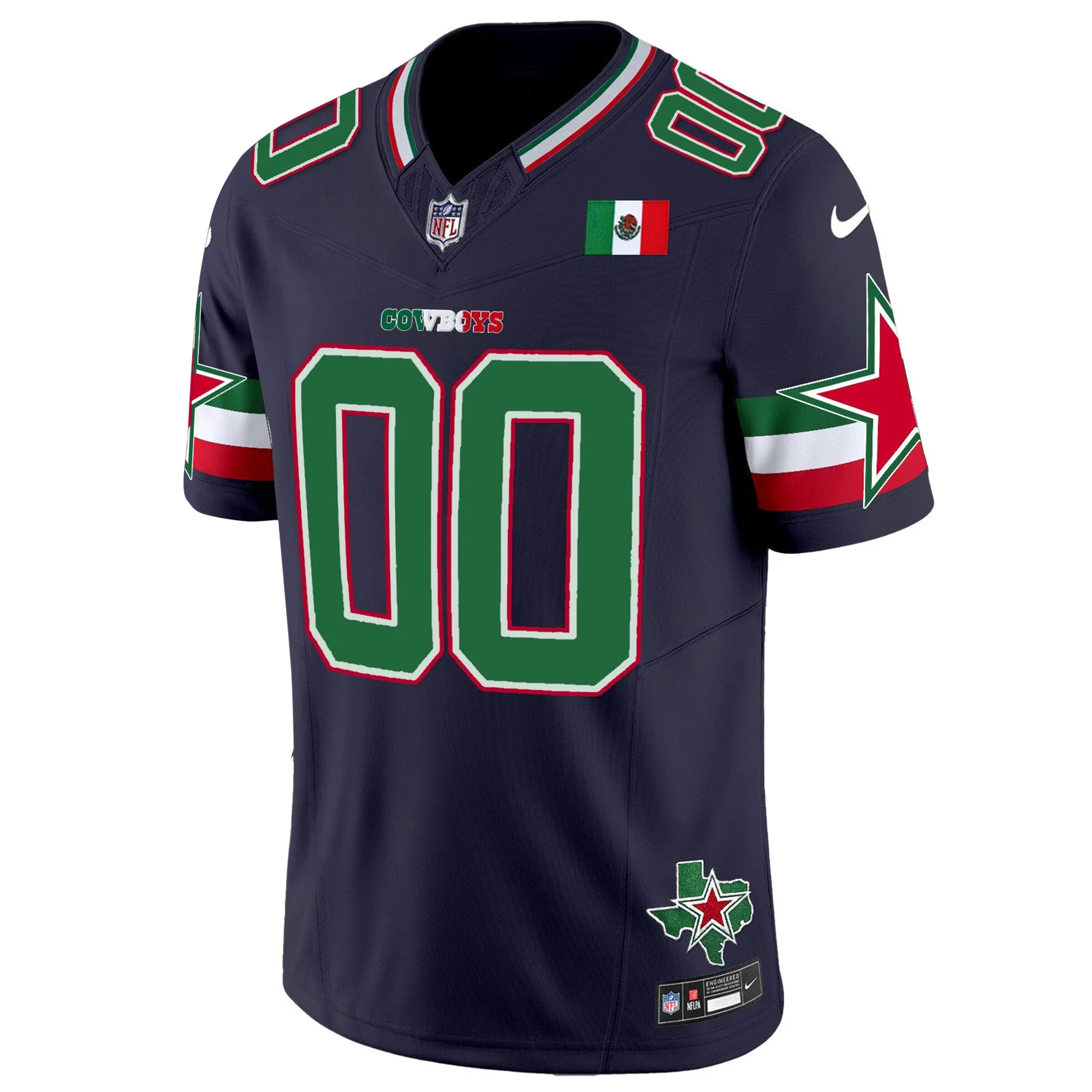 Custom Dallas Cowboys Mexico Edition Navy Vapor F.U.S.E Limited Jersey - All Stitched - Image 2