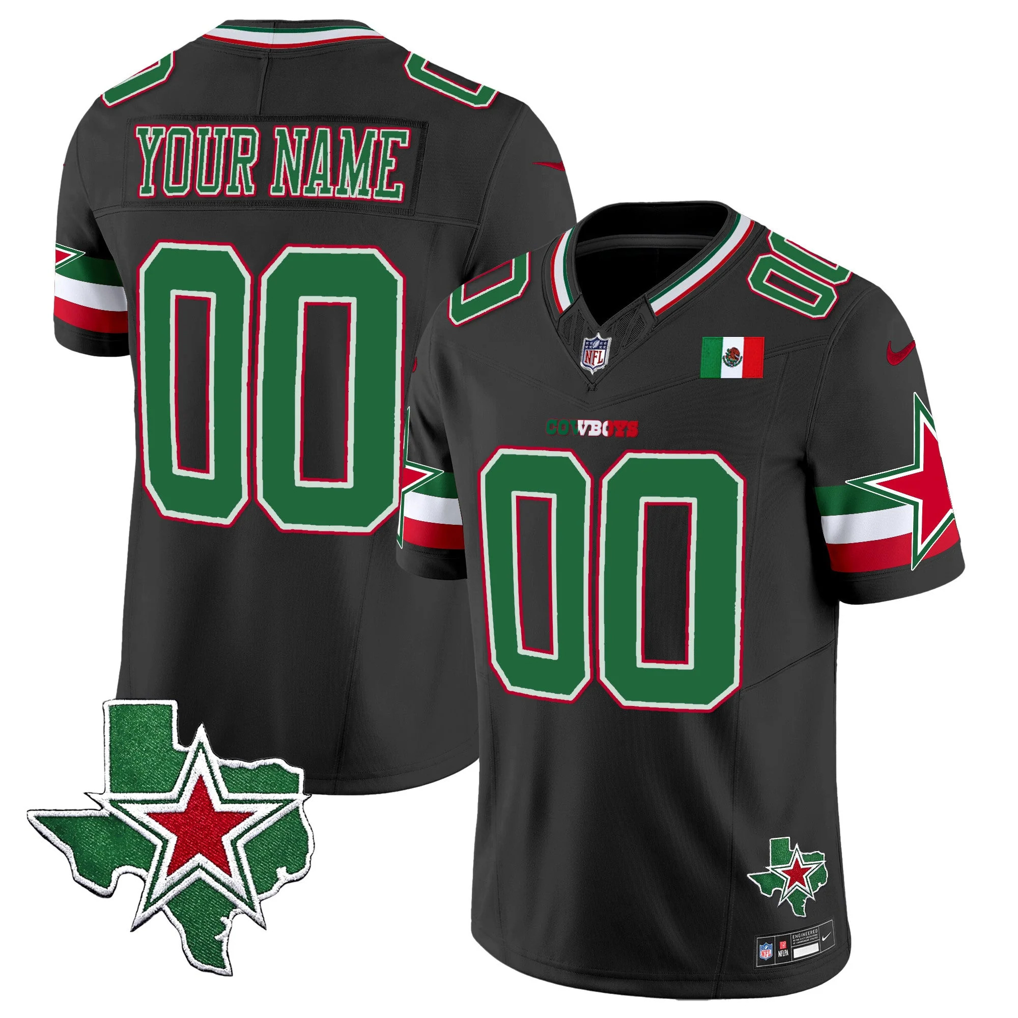Custom Dallas Cowboys Mexico Edition Black Vapor F.U.S.E Limited Jersey - All Stitched