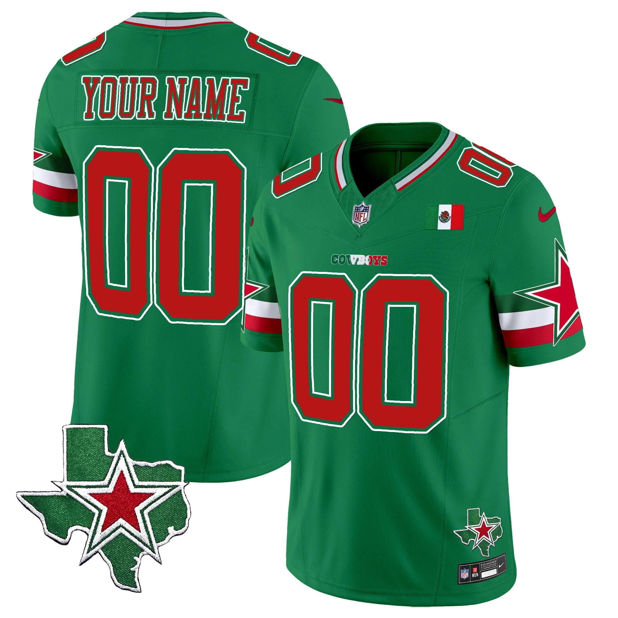 Custom Dallas Cowboys Mexico Edition Green Vapor F.U.S.E Limited Jersey - All Stitched