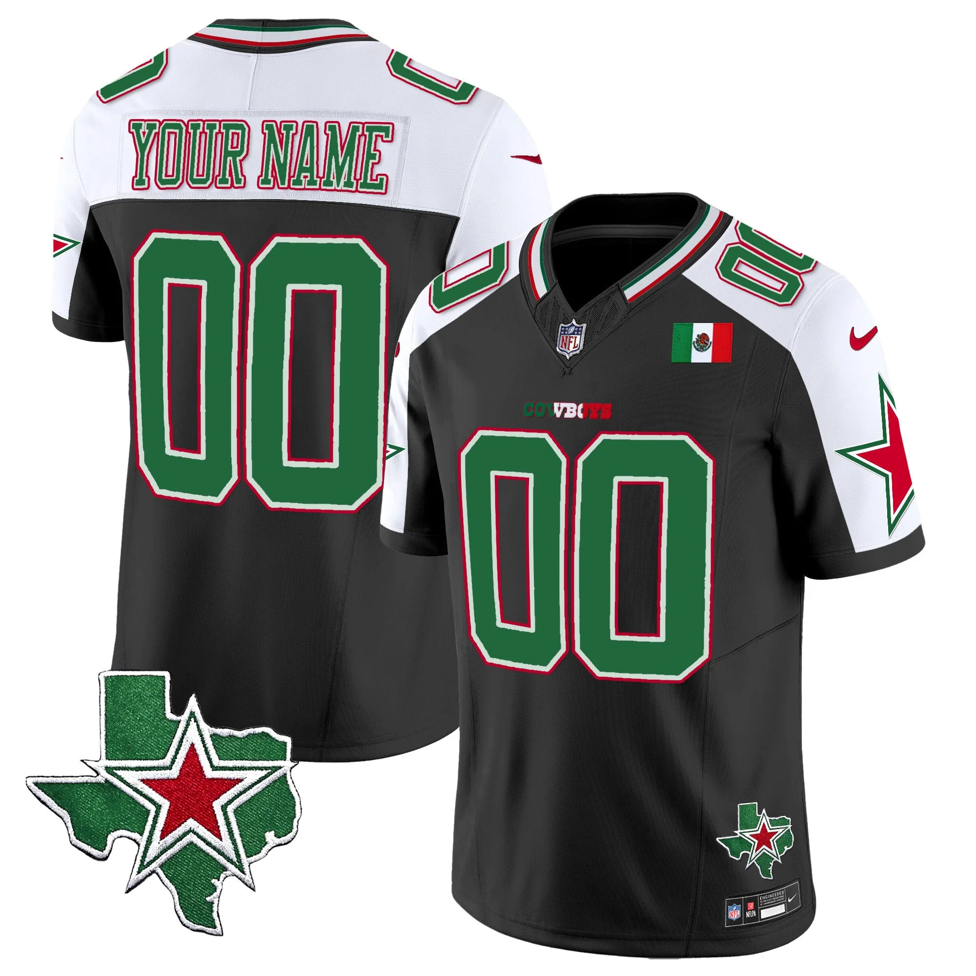 Custom Dallas Cowboys Mexico Edition Black Alternate Vapor F.U.S.E Limited Jersey - All Stitched