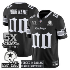 Custom Dallas Cowboys Gothic Lone Star 5x Champions Black Limited Jersey - All Stitched