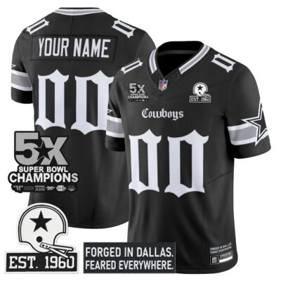 Custom Dallas Cowboys Gothic Lone Star 5x Champions Black Limited Jersey - All Stitched