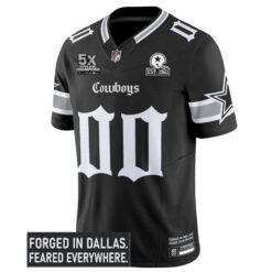 Alternative view of Custom Dallas Cowboys Gothic Lone Star 5x Champions Black Limited Jersey - All Stitched