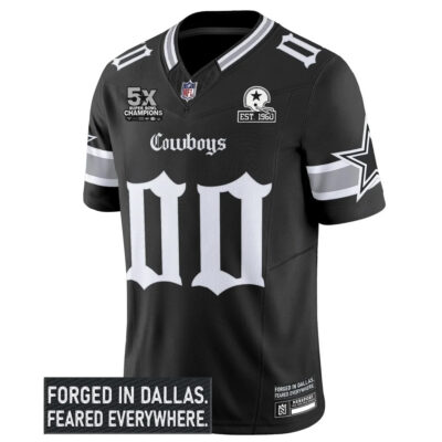Alternative view of Custom Dallas Cowboys Gothic Lone Star 5x Champions Black Limited Jersey - All Stitched