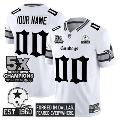 Custom Dallas Cowboys Gothic Lone Star 5x Champions White Limited Jersey - All Stitched