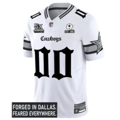 Alternative view of Custom Dallas Cowboys Gothic Lone Star 5x Champions White Limited Jersey - All Stitched
