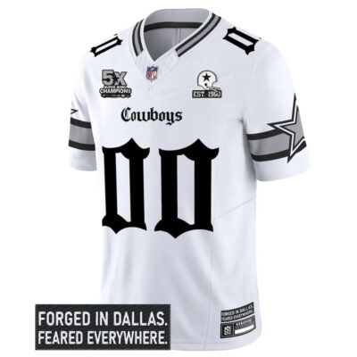 Alternative view of Custom Dallas Cowboys Gothic Lone Star 5x Champions White Limited Jersey - All Stitched