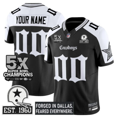Custom Dallas Cowboys Gothic Lone Star 5x Champions Black Alternate Limited Jersey - All Stitched