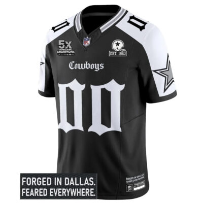 Alternative view of Custom Dallas Cowboys Gothic Lone Star 5x Champions Black Alternate Limited Jersey - All Stitched