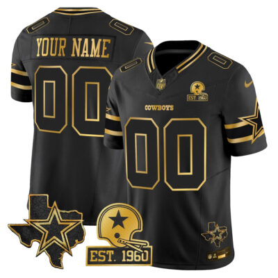 Custom Dallas Cowboys Est 1960 Texas Patch Black Gold Limited Jersey - All Stitched