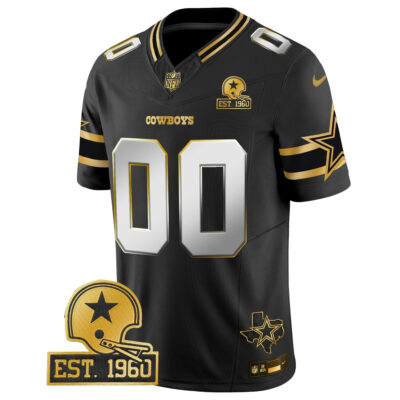 Alternative view of Custom Dallas Cowboys Est 1960 Texas Patch Black Gold Jersey - All Stitched