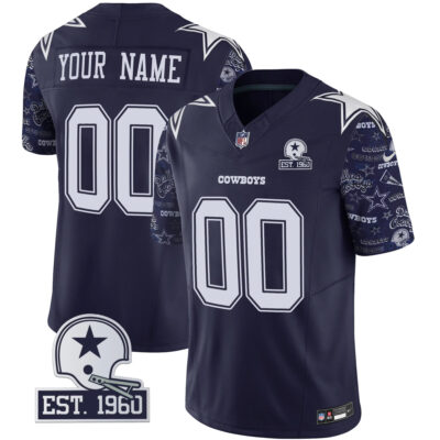 Custom Dallas Cowboys Pattern Navy Limited Jersey - All Stitched