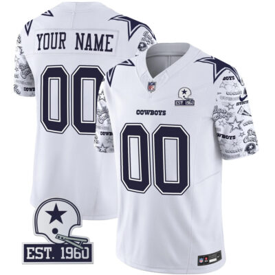 Custom Dallas Cowboys Pattern White Limited Jersey - All Stitched