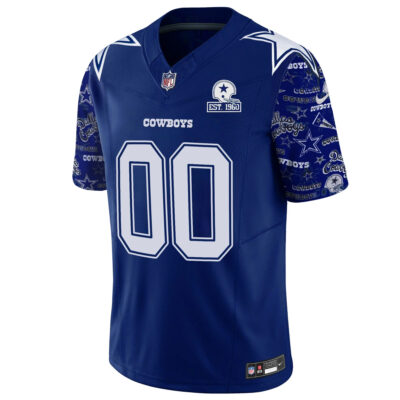 Alternative view of Custom Dallas Cowboys Pattern Royal Limited Jersey - All Stitched