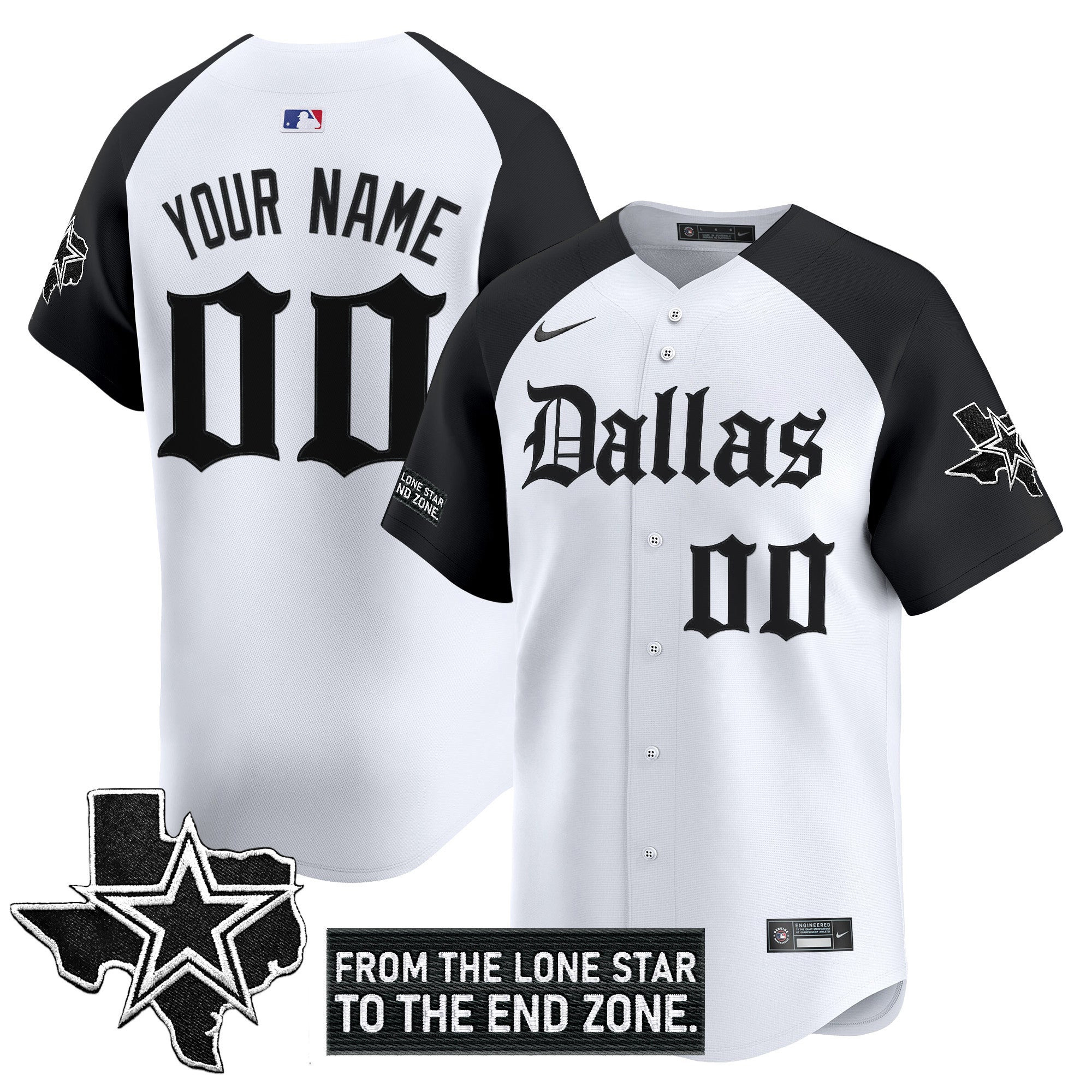Custom Dallas Cowboys Gothic Lone Star Edition Black Alternate Baseball Jersey - All Stitched