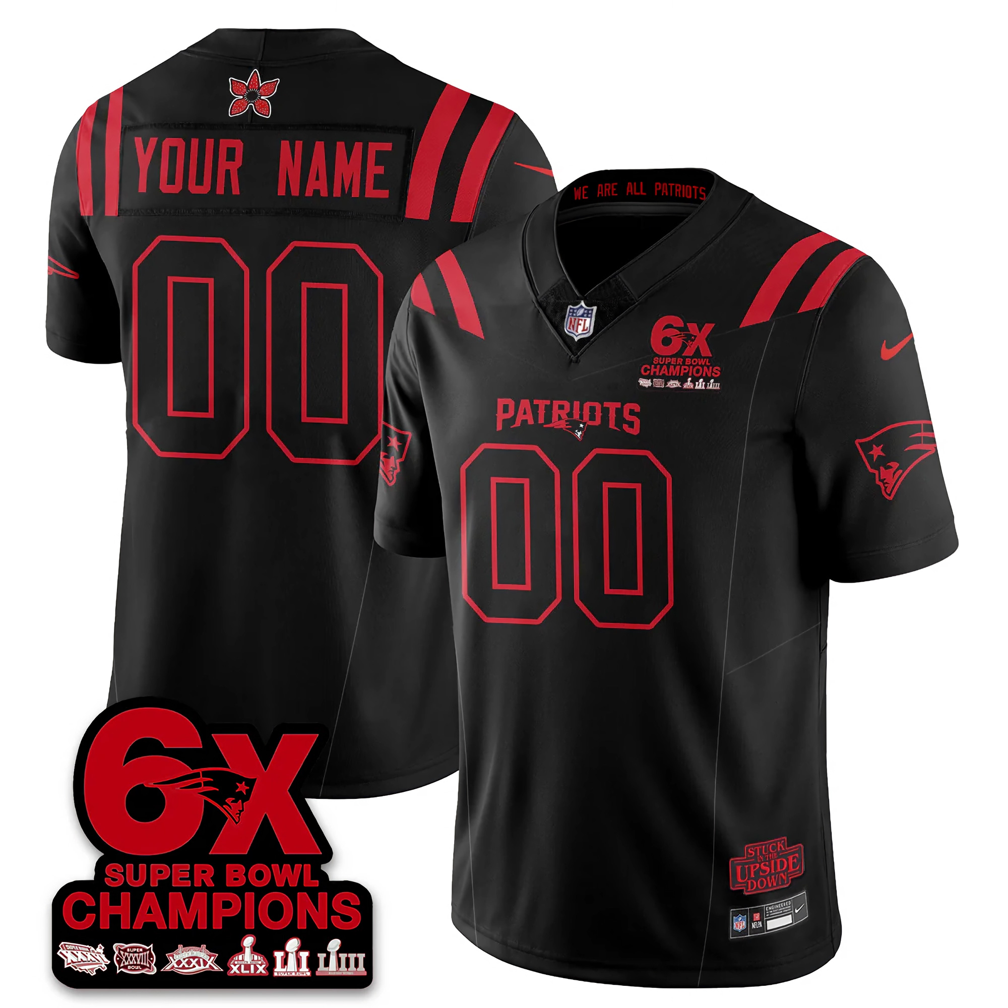 Custom New England Patriots Stranger Things Edition Black Vapor F.U.S.E Limited Jersey - All Stitched