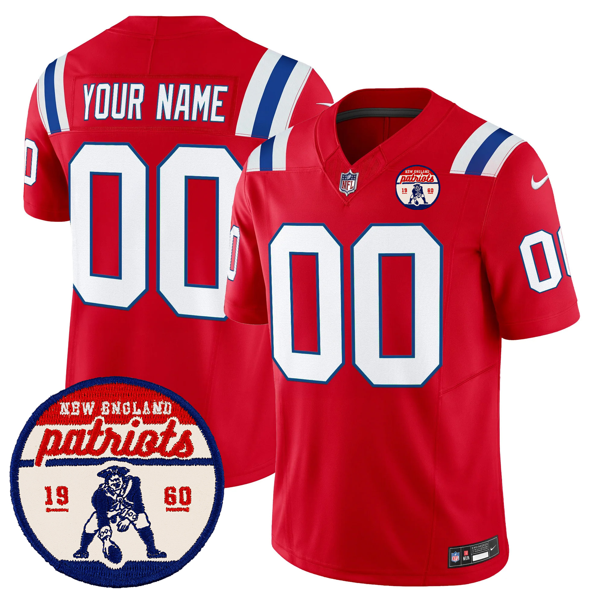 Custom New England Patriots Red Throwback Vapor F.U.S.E Limited Jersey - All Stitched