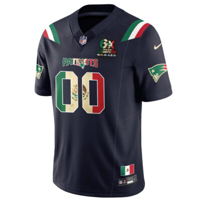 Alternative view of Custom New England Patriots Mexico Navy Limited Jersey - All Stitched