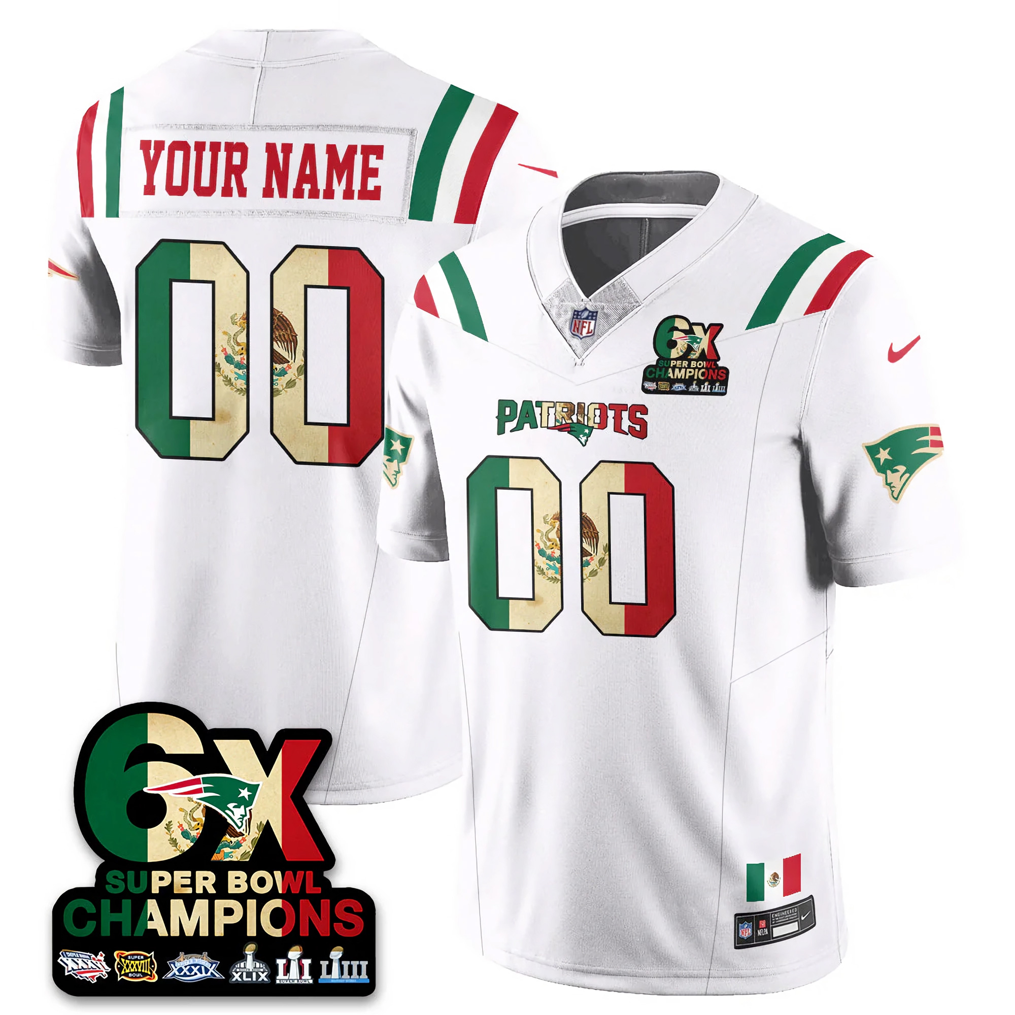 Custom New England Patriots Mexico White Limited Jersey - All Stitched