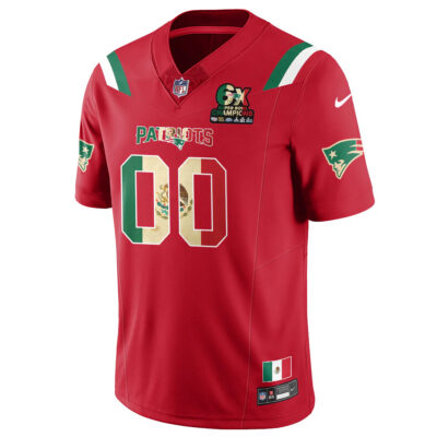 Alternative view of Custom New England Patriots Mexico Red Limited Jersey - All Stitched