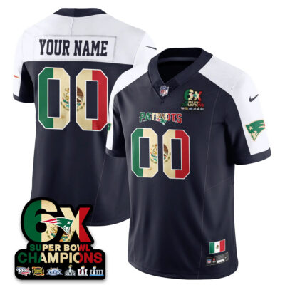 Custom New England Patriots Mexico Navy Alternate Limited Jersey - All Stitched