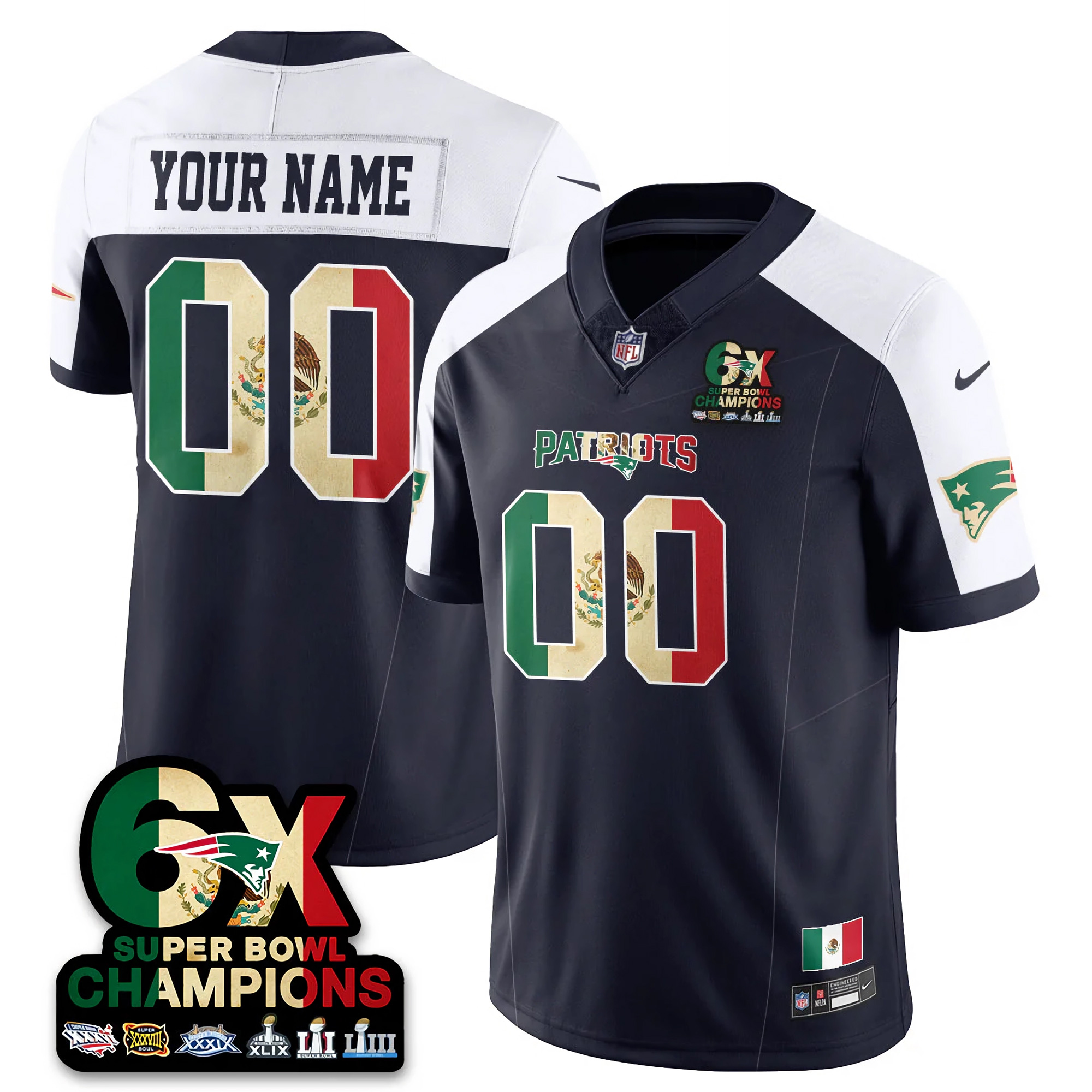 Custom New England Patriots Mexico Navy Alternate Limited Jersey - All Stitched