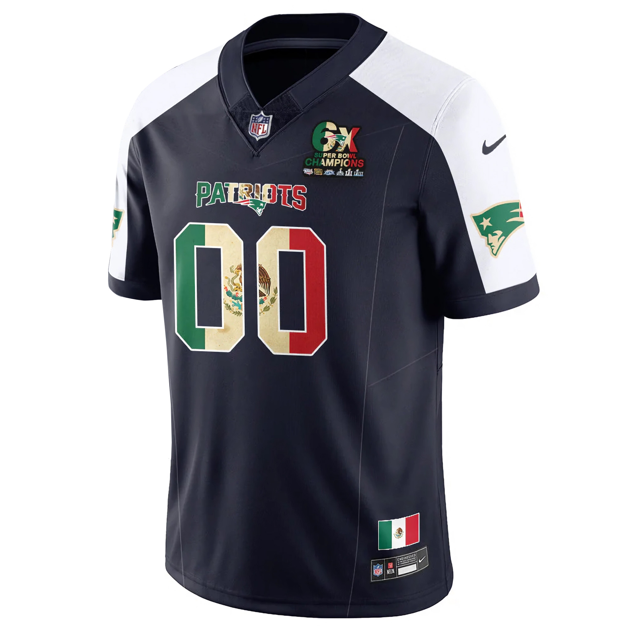 Custom New England Patriots Mexico Navy Alternate Limited Jersey - All Stitched - Image 2