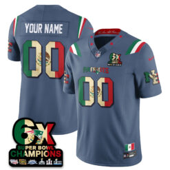 Custom New England Patriots Mexico Storm Blue Limited Jersey - All Stitched