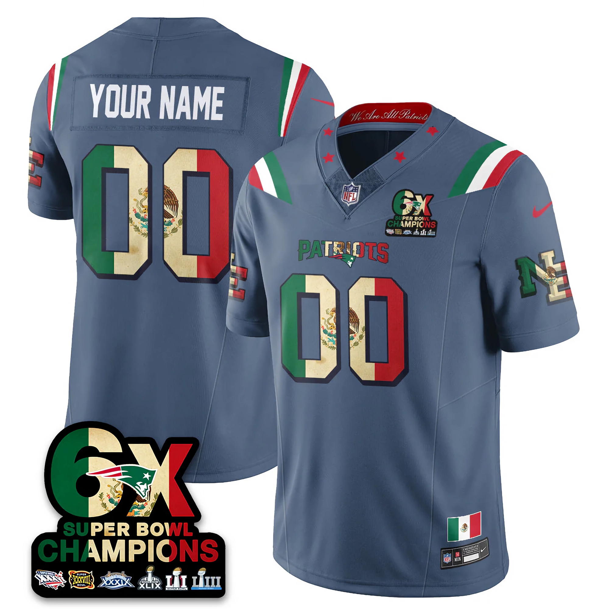 Custom New England Patriots Mexico Storm Blue Limited Jersey - All Stitched