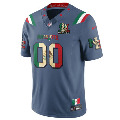 Alternative view of Custom New England Patriots Mexico Storm Blue Limited Jersey - All Stitched
