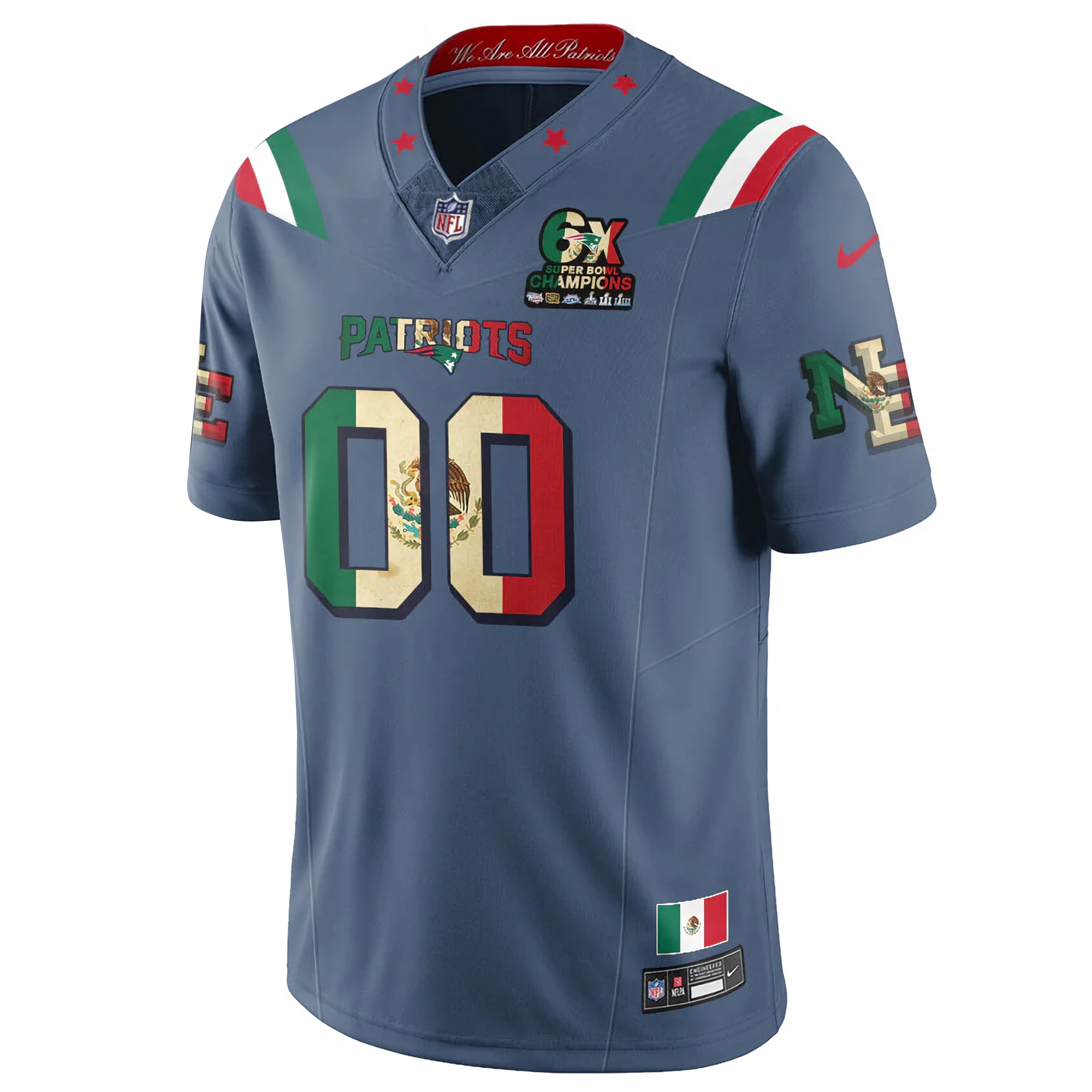 Custom New England Patriots Mexico Storm Blue Limited Jersey - All Stitched - Image 2