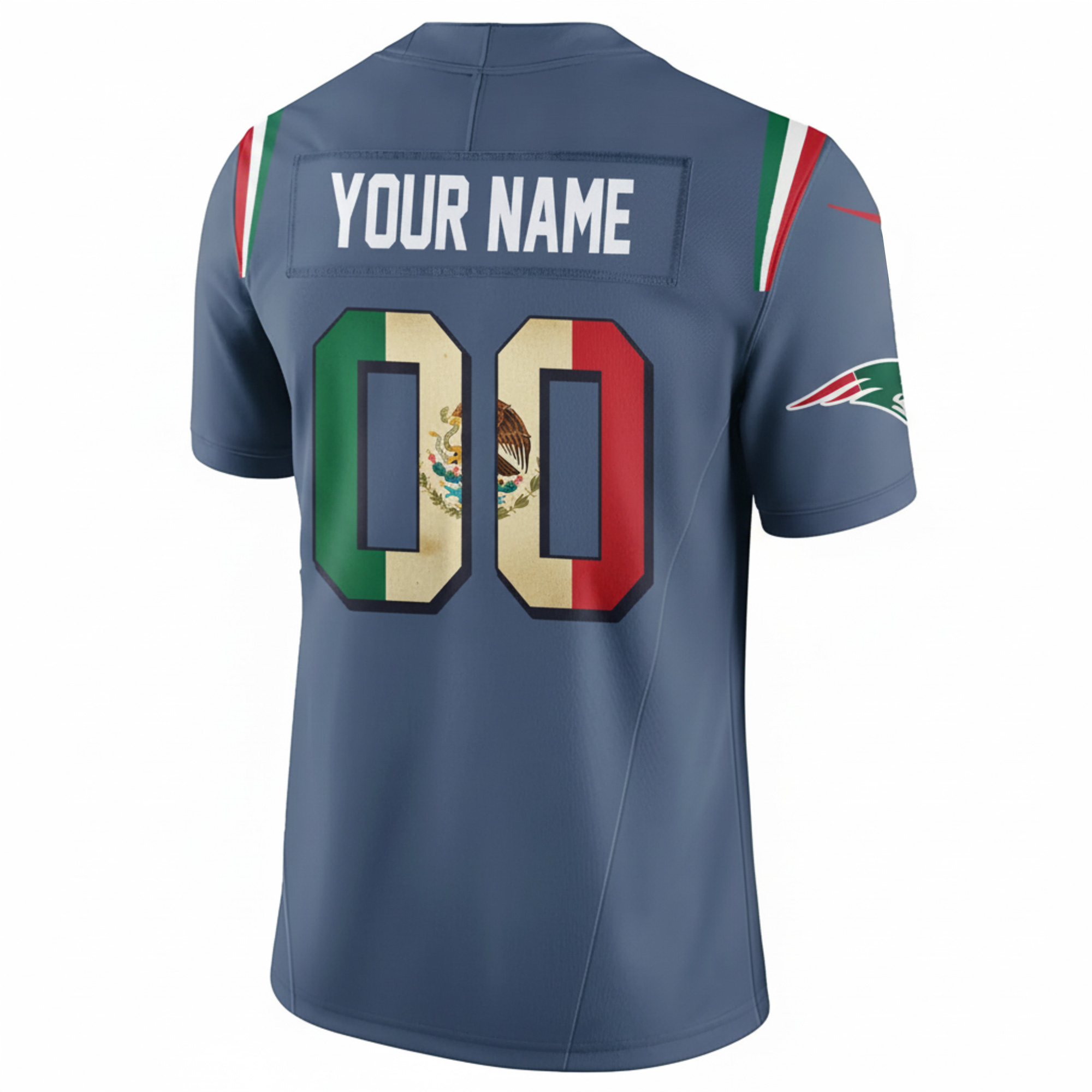 Custom New England Patriots Mexico Storm Blue Limited Jersey - All Stitched - Image 3