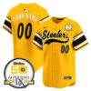 Custom Pittsburgh Steelers 50th Anniversary Super Bowl IX Gold Baseball Jersey - All Stitched