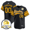 Custom Pittsburgh Steelers 50th Anniversary Super Bowl IX Black Alternate Baseball Jersey - All Stitched