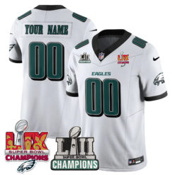 Custom Philadelphia Eagles Super Bowl LII LIX Champions White Vapor F.U.S.E Limited Jersey - All Stitched