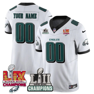 Custom Philadelphia Eagles SBLII SBLIX Champions White Vapor F.U.S.E Limited Jersey - All Stitched