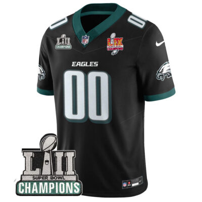 Alternative view of Custom Philadelphia Eagles SBLII SBLIX Champions Black Vapor F.U.S.E Limited Jersey - All Stitched