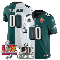 Custom Philadelphia Eagles Super Bowl LII LIX Champions Black Green Split Vapor F.U.S.E Limited Jersey - All Stitched