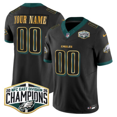 Custom Philadelphia Eagles 2025 NFC East Division Champions Black Gold Trim Vapor F.U.S.E Limited Jersey - All Stitched