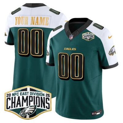 Custom Philadelphia Eagles 2025 NFC East Division Champions Midnight Green Alternate Gold Trim Vapor F.U.S.E Limited Jersey - All Stitched
