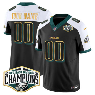 Custom Philadelphia Eagles 2025 NFC East Division Champions Black Alternate Gold Trim Vapor F.U.S.E Limited Jersey - All Stitched