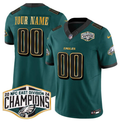Custom Philadelphia Eagles 2024 NFC East Division Champions Midnight Green Gold Trim Vapor F.U.S.E Limited Jersey - All Stitched
