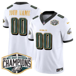 Custom Philadelphia Eagles 2024 NFC East Division Champions White Gold Trim Vapor F.U.S.E Limited Jersey - All Stitched