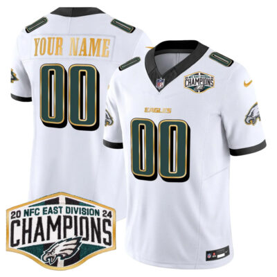 Custom Philadelphia Eagles 2024 NFC East Division Champions White Gold Trim Vapor F.U.S.E Limited Jersey - All Stitched