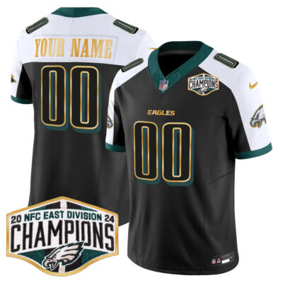 Custom Philadelphia Eagles 2024 NFC East Division Champions Black Alternate Gold Trim Vapor F.U.S.E Limited Jersey - All Stitched